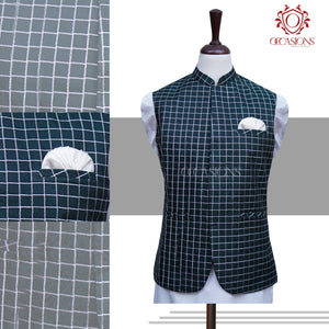 Blue Silver Check Waistcoat