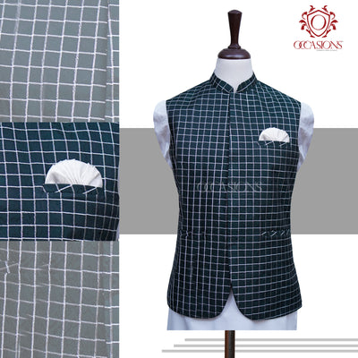 Blue Silver Check Waistcoat