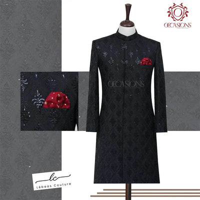 Black Sequin Work Sherwani