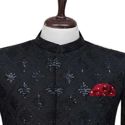 Black Sequin Work Sherwani