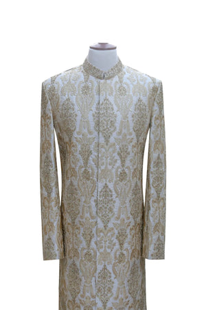 Cream Off-White Full Thread Embroidery Sherwani