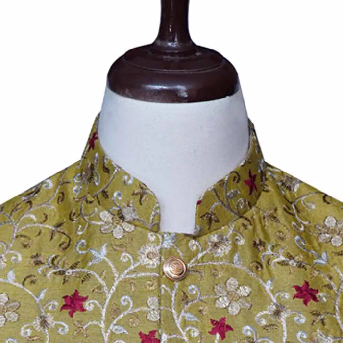 Shop Green Mehndi Art Silk Kurta Payjama With Jacket Online : 239687 -