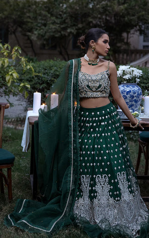 NET EMBROIDERED BLOUSE AND LEHENGA