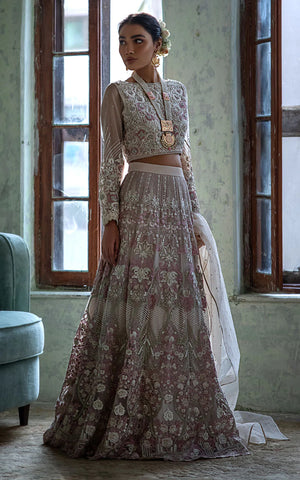 NET EMBROIDERED BLOUSE AND LEHENGA