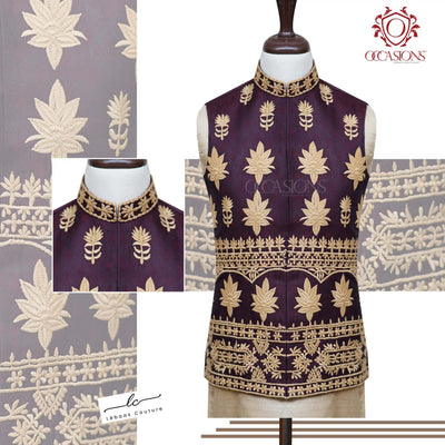 Shaded Plum Golden Thread Art Work Waistcoat