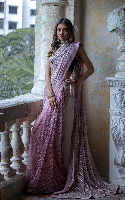 VELVET BLOUSE AND EMBROIDERED SAREE