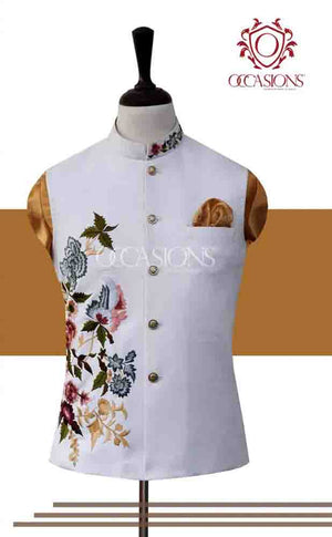 White and multi EMB Waistcoat